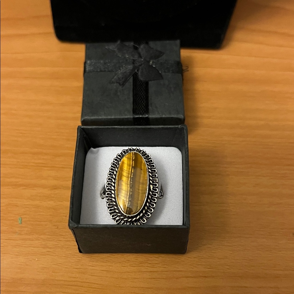 Womens Authentic Tiger Eye 925 Sterling Ring